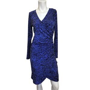 Gypsy Mara Hoffman Blueish Purple & Black Jersey Stretch Faux Wrap Dress sz XS